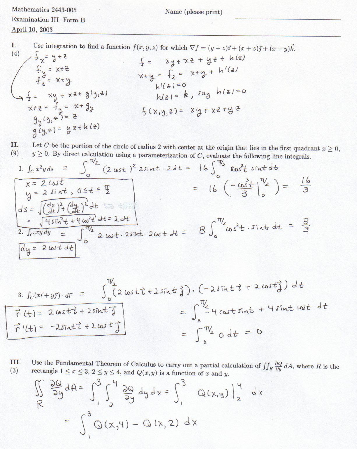 Math 2443 005 Calculus Iv Exam Iii Form B Solutions Page 1